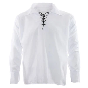 WHITE VINTAGE LACE UP SHIRT MENS FANCY DRESS TUDOR MEDIEVAL PIRATE RENAISSANCE - Picture 1 of 6