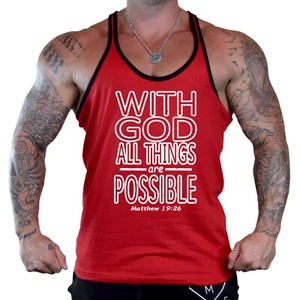 Herren With God All Things Are Possible Rot Stringer Tank Top Religiös Christus - Bild 1 von 3
