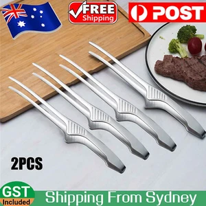 2X BBQ Tongs Serving Bread Clamp Food Clip Stainless Steel Kitchen Buffet Salad - Picture 1 of 10