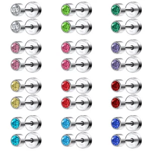 12Pairs/lot 20g Stainless Steel Stud Earring CZ Cartilage Helix Piercing Jewelry - Picture 1 of 7