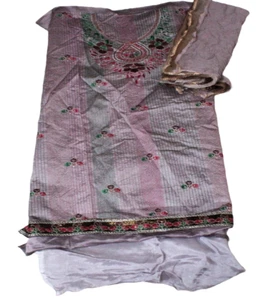 Gray Dress Material Indian Silk Craft Fabric Tunic Top Embroidered Salwar Fabric - Picture 1 of 7
