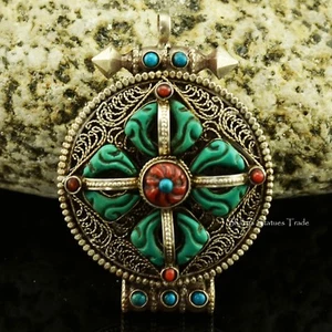 Tibetan Buddhist Ritual Sacred Ghau Prayer Box Silver Pendant from Patan, Nepal - Picture 1 of 5