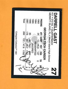 Darrell Gast Georgia Tech Signed AUTO 1991 card Merritt Island Florida 1H