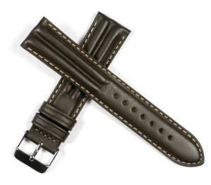 WATERPROOF LEATHER RIBBED WATCH STRAP 18MM 20MM 22MM BROWN ROCHET ZRC NEW - Picture 1 of 7