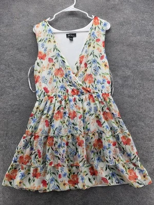 Vestido BCX Para Mujer Grande Rosa Floral Sin Mangas Cuello en V Niveles Primavera Verano Nuevo Foto 1 de 4