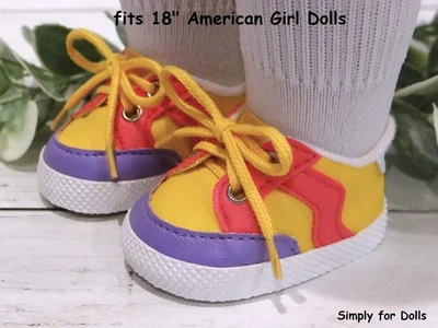 PINK / PURPLE / YELLOW Tri-Toned VINYL Lace-Up SNEAKERS fits 18" Girl DOLL SHOES