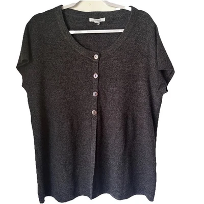 Cárdigan vintage Dressbarn mujer popover 14/16 dobladillo dividido Henley gris oscuro Foto 1 de 4