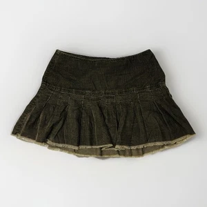 VTG‼ Y2K XHILARATION Junior 3 Green Corduroy Pleated Mini Unlined Cottage • G‼ - Picture 1 of 9