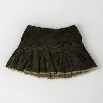 VTG‼ Y2K XHILARATION Junior 3 Green Corduroy Pleated Mini Unlined Cottage • G‼ - Image 1 of 4
