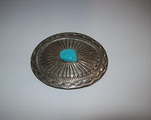 Vintage Southwestern Sterlingsilber Türkis gestempelt Gürtelschnalle Mexiko - Bild 1 von 24