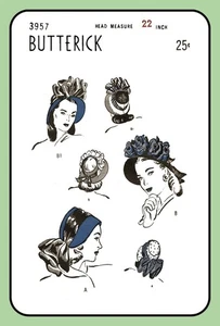 Misses BONNET Pattern Off the Face HAT Open Crown Butterick 3957 Vtg 1946 - Picture 1 of 5