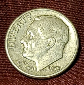 Moneda de diez centavos Roosevelt 1955-P plata envío gratuito  - Imagen 1 de 2