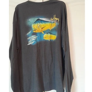 T-shirt uomo Guy Harvey grigia manica lunga grafica pesce XXL GUC misto cotone - Foto 1 di 4