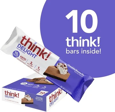 Think! Barritas de proteína Delight, pastel de mousse de chocolate, 10 barras, 1,2 oz (34 g) cada una Foto 1 de 4