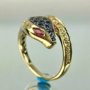 2Ct Round cut Sapphire, Ruby, Diamond New Snake Design Ring 14K Yellow Gold Over - Picture 1 of 6