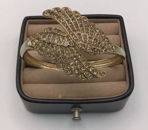 Gelber Strass Engelsflügel aufklappbarer ARMREIF ARMBAND GOLDFARBEN - Bild 1 von 7