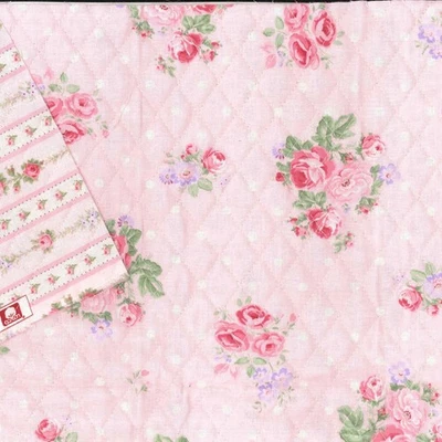 Pre-Quilted Double Sided with Batting Rose Bouquets Cotton Pink Fabric Bty - Image 1 of 2