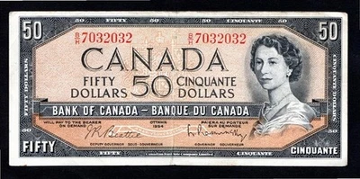 Bank of Canada Queen Elizabeth II $50 Banknote 1954 Beattie Rasminsky V. SCARCE - Image 1 of 2