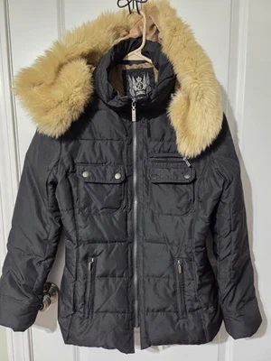 Esprit Black womens medium winter zip-up fur-trim Removable hood puffer jacket - Image 1 of 4