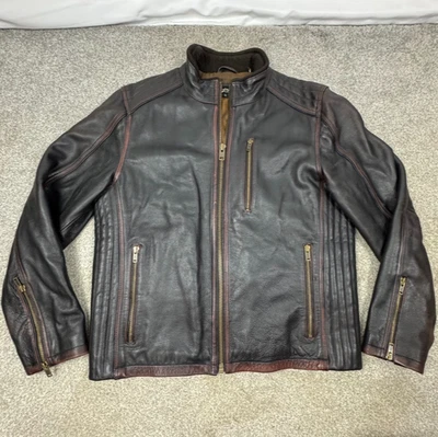Black Rivet Leather Jacket Mens Large Brown Genuine Leather Moto Biker Style - Image 1 of 4