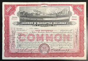 HUDSON & MANHATTAN RAILROAD COMPANY 1906 STOCK CERTIFICATE - Picture 1 of 2