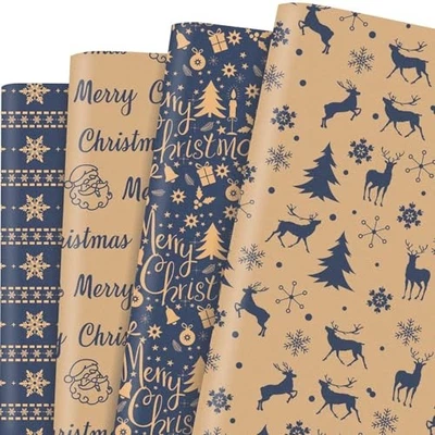  12 Sheets Christmas Wrapping Paper Gift Wrapping Paper Purple Brown Xmas - Image 1 of 4