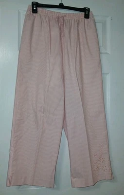 Alfred Dunner Womens Pink & White Striped Pants Elastic Waist Pull On Size 10 - Image 1 of 4