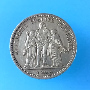 France, 5 Francs, Hercule, 1875, Paris, Silver Coin - Picture 1 of 2