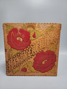Scatola fazzoletti pirografia Flemington Arts vintage con papaveri - Foto 1 di 9