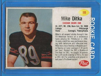 1962 Post Football Set Break # 111 Mike Ditka R/C (SP) - Chicago Bears Foto 1 de 2