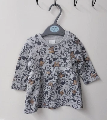 Tesco Disney Minnie Mouse Dress 3-6 Months Baby Girls Grey Long Sleeve - Image 1 of 4
