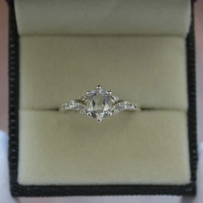 Oval Lab-white Sapphire Ring – 925 Sterling Silver, Handmade Women’s Gift - Image 1 of 4