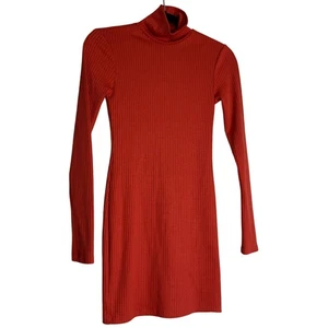 Urban Outfitters Sweater Mini Dress Women XS Orange Knit Ribbed Retro Y2K Style - Picture 1 of 9
