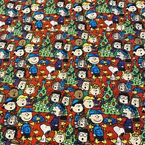 Vintage Snoopy Weihnachtsstoff United Feature Syndicate Peanuts Charlie BTHY - Bild 1 von 5