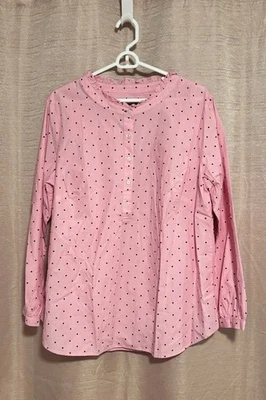 NUEVO CON ETIQUETAS Talbots Mujer Talla 1X Rosa Lunares Algodón Cuello Volantes Pullover Túnica Foto 1 de 4