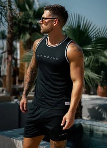 Men's Gym King Brooklyn Mesh Set Black Top large Shorts Medium - Picture 1 of 3
