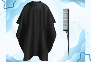 Haarschneideumhang, Friseurumhang aus Polyester mit Kämmen, schwarz - Bild 1 von 6