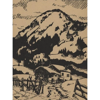 Evarist Adam Weber Berghof original Holzschnitt Kunst und Leben 1920 Monogramm - Bild 1 von 3