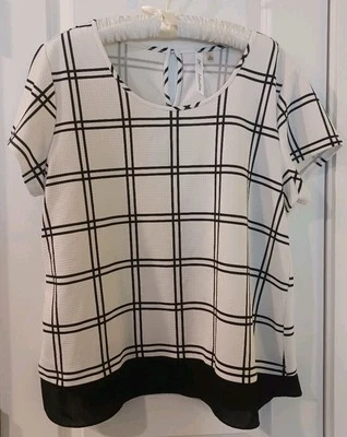 Top de mujer NY Collection talla XL carrera oficina preppy negro blanco elástico inteligente Foto 1 de 4