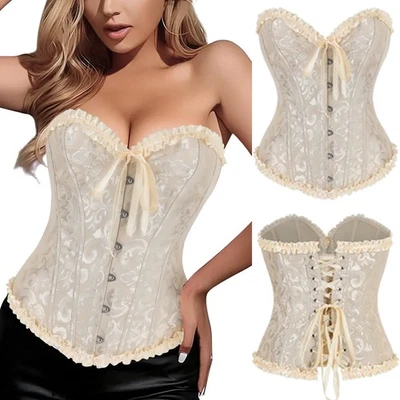 Mujeres Corsé Top Vintage Bustier Con cordones Deshuesado Prendas moldeadoras Moda Gótica Sobre busto Foto 1 de 4