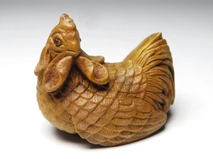 Japan Antique Netsuke hen rooster inro ojime sagemono rare Meiji era Original - Picture 1 of 9