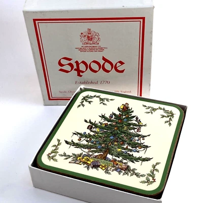 Spode Christmas Tree Coasters Set 6 with Box Cork Back Made in England - Image 1 of 4
