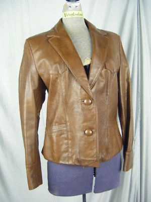 Chaqueta Occidental Mujer CEVY'S MEXICO De Colección Años 70 Marrón Cuero Genuino - Busto 38/s Foto 1 de 4