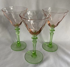 3 McDonald Glass Works Diamond Optic Watermelon Sherbet Wine Champagne Glasses - Picture 1 of 8