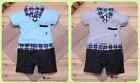 Baby Boy Short Sleeve Plaid Shirt & Vest detail One piece Romper Size 0.1.2