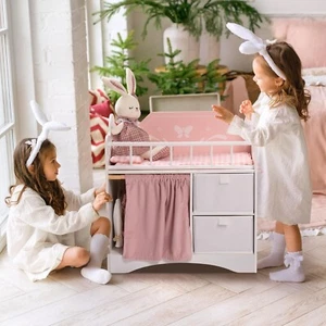 Robud Baby Doll Beds Wooden Baby Doll Crib with Storage Cabinet and Bedding Set - Picture 1 of 9