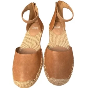 NWOB Eileen Fisher Lala Tumbled Leather Espadrille Flat in Latte Sz 7 - Picture 1 of 7