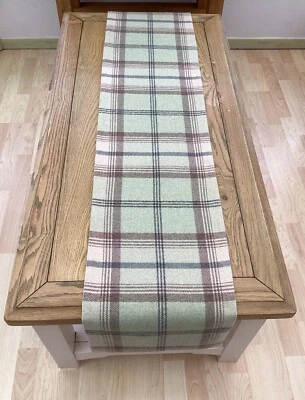Balmoral Sage Green Tartan Plaid Faux Wool lined table/Bed wedding runner made - Image 1 of 3