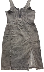 Denim Overall Dress Womens Large Faded Black Zipper Front & Back Grunge Ladies - Picture 1 of 9