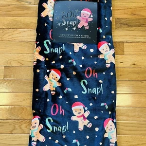 Christmas Throw Blanket 50"x70” Gingerbread Cookie Oh Snap Seasonal Black NEW - Picture 1 of 7